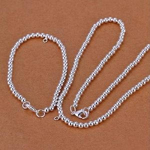 Beaded Ball Sterling Silver Necklace Matching Bracelet Set 4mm